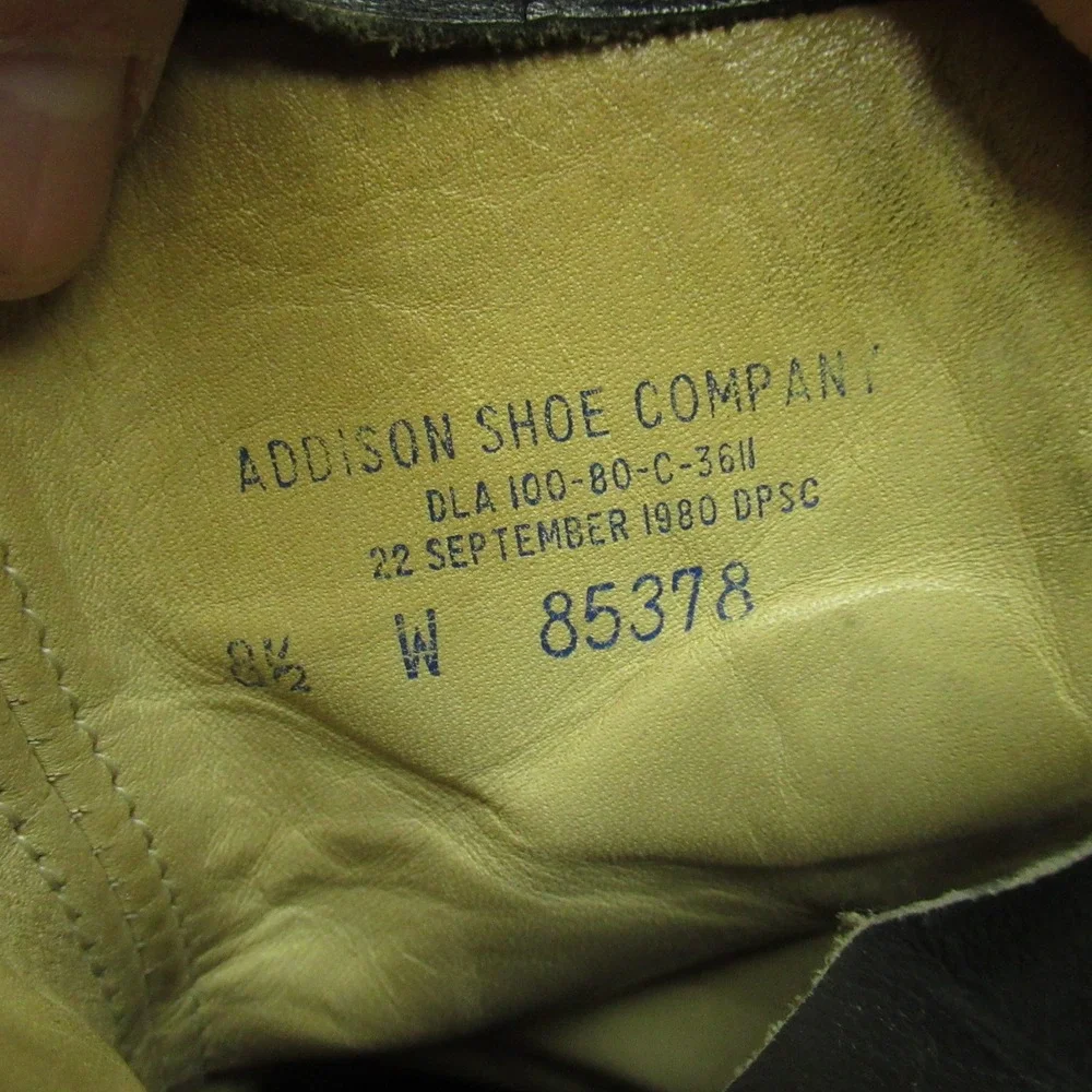 Addison Shoe Company Men 8.5W Combat Boots‎ Blk Leather Lace Up Rugged VTG 1980